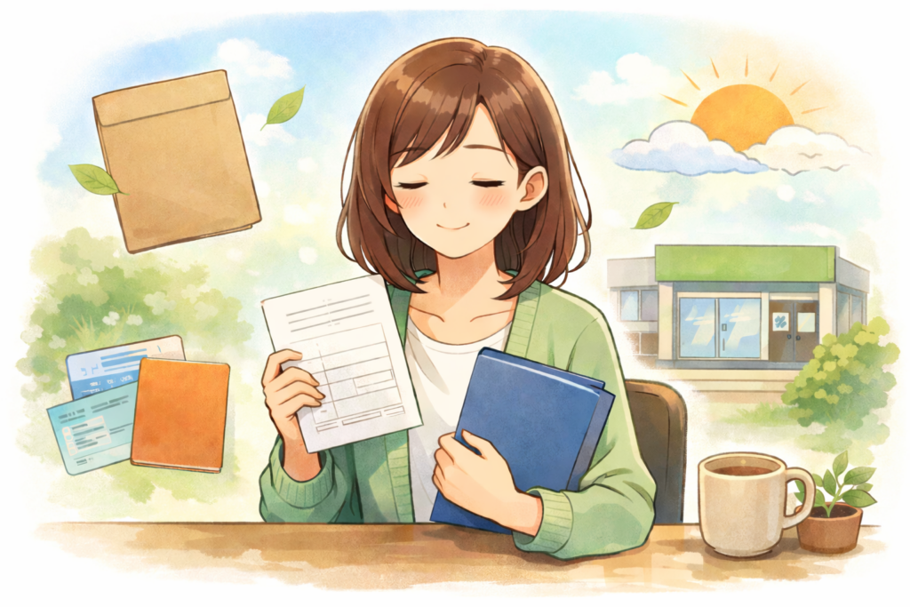書類を女性が持っているイラスト